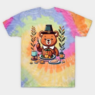 Cute Bear Celebrating Thanksgiving Day Kawaii T-Shirt